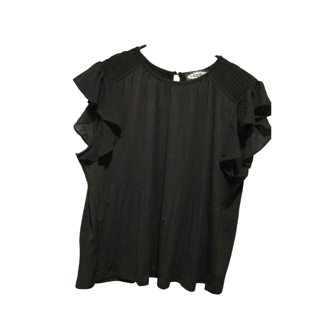 Black Ruffle Sleeve Top Oliver.O Blouse Pleated Texture Women's‎ XL